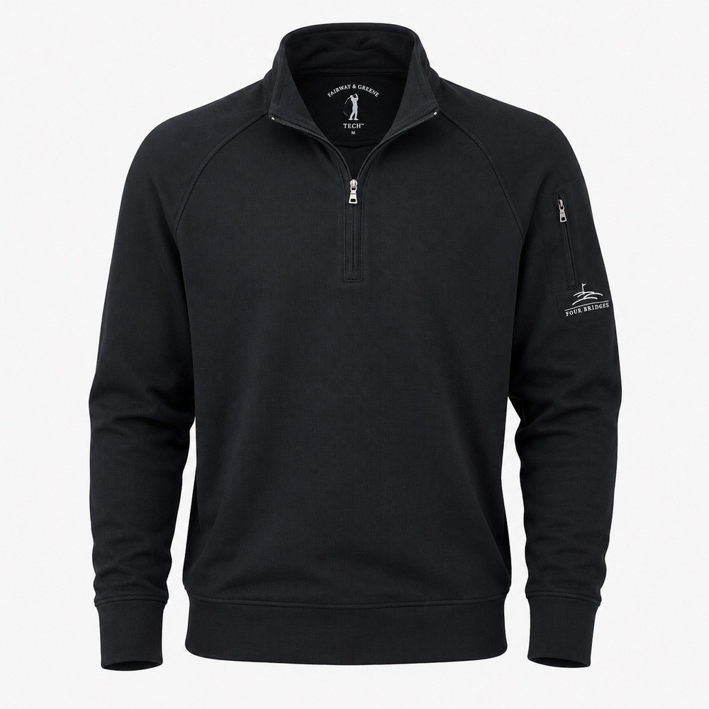 Fairway & Greene Tech 1/4 Zip Pullover Mens M Black Pima Cotton Four Bridges